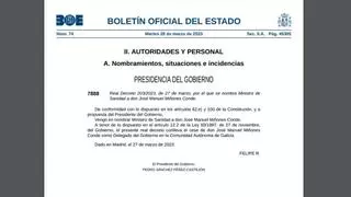 El BOE publica los nombramientos de Gómez y Miñones como ministros de Industria y Sanidad