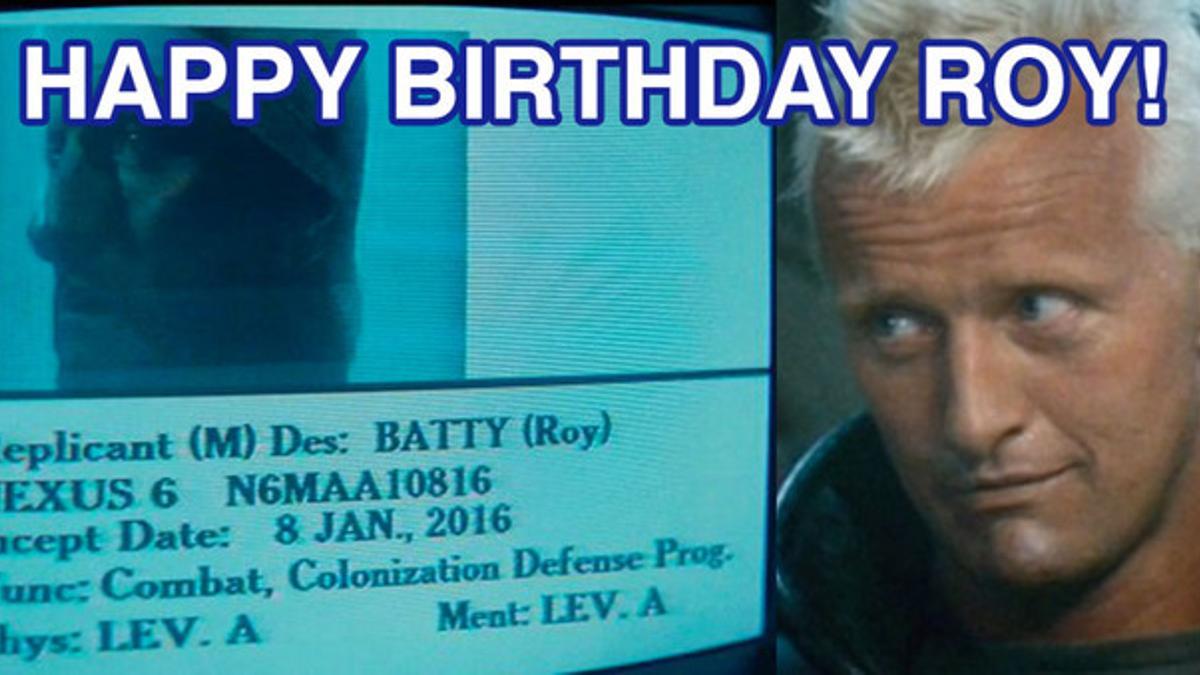 Fotomontaje deseando feliz cumpleaños a Roy Batty