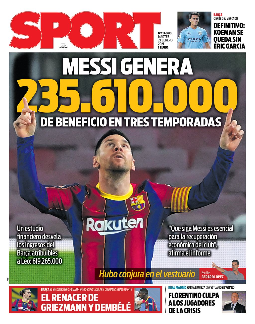 Portada de SPORT del 2 de febrero de 2021