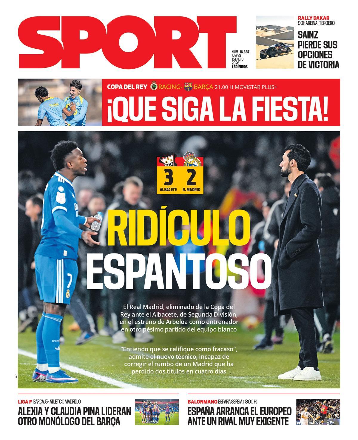 Esta es la portada de SPORT de hoy jueves, 15 de enero de 2026
