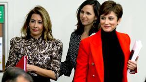  Las ministras Isabel Rodríguez, Raquel Sánchez e Ione Belarra, durante la rueda de prensa tras la reunión del Consejo de Ministros.