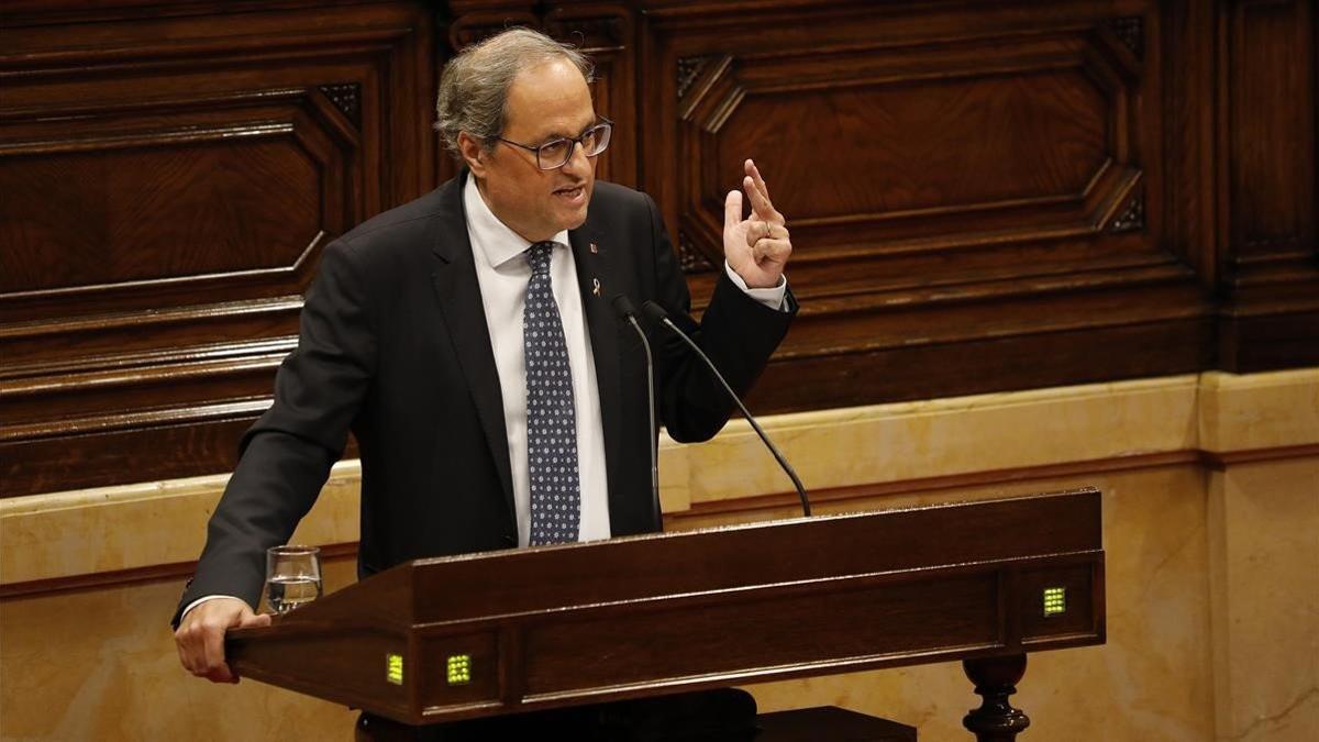 El presidente de la Generalitat, Quim Torra, en el debate de política general en el Parlament.