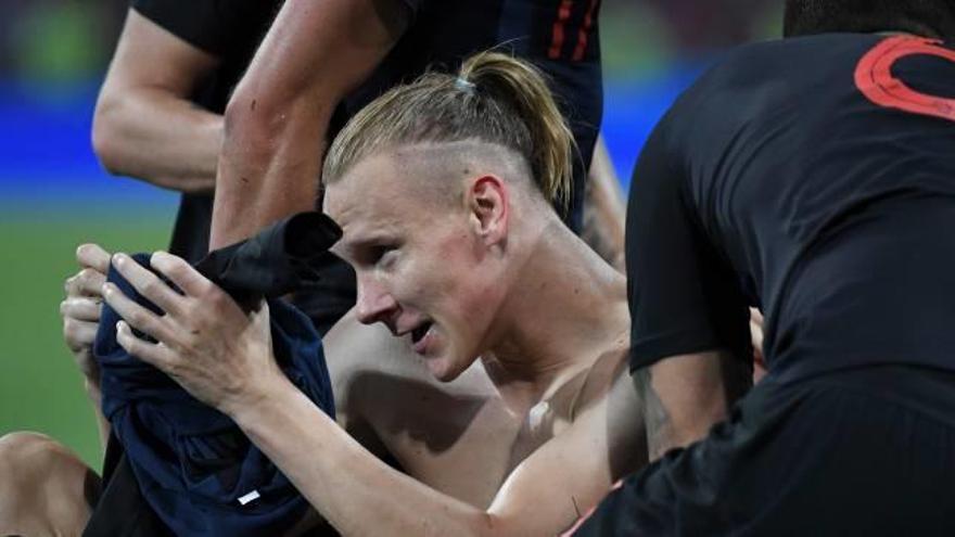 Domagoj Vida celebra su gol ante Rusia.