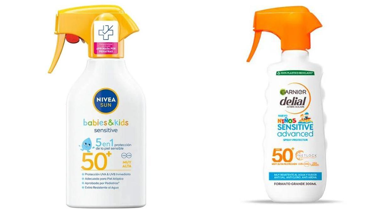 Las cremas Nivea Babies&amp;Kids Sensitive Protect 5 en 1 50+ y Garnier Delial Sensitive Advance Kids 50+.