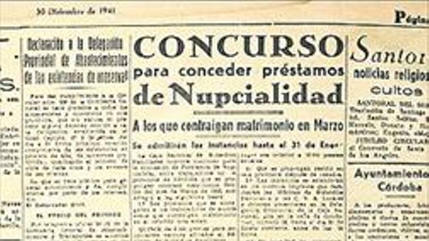 Hace 75 años Martes, 30 de diciembre de 1941 Concurso para conceder préstamos de nupcialidad