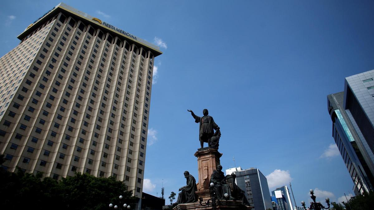 FILE PHOTO: A statue of Cristobal Colon, also known as Christopher Columbus stands at Reforma avenue in Mexico City