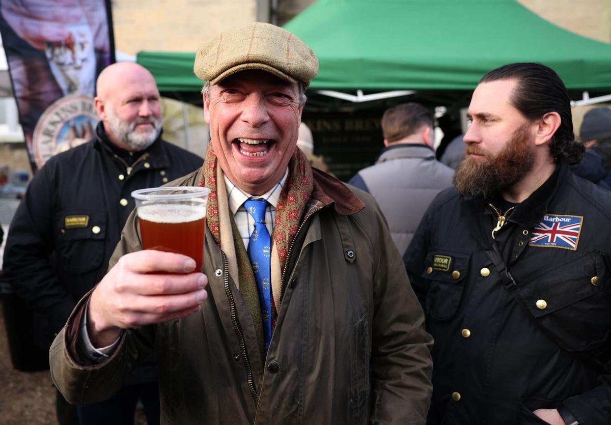 El líder de Reform UK, Nigel Farage, el pasado 26 de diciembre durante un acto del Boxing Day en Chiddingstone.
