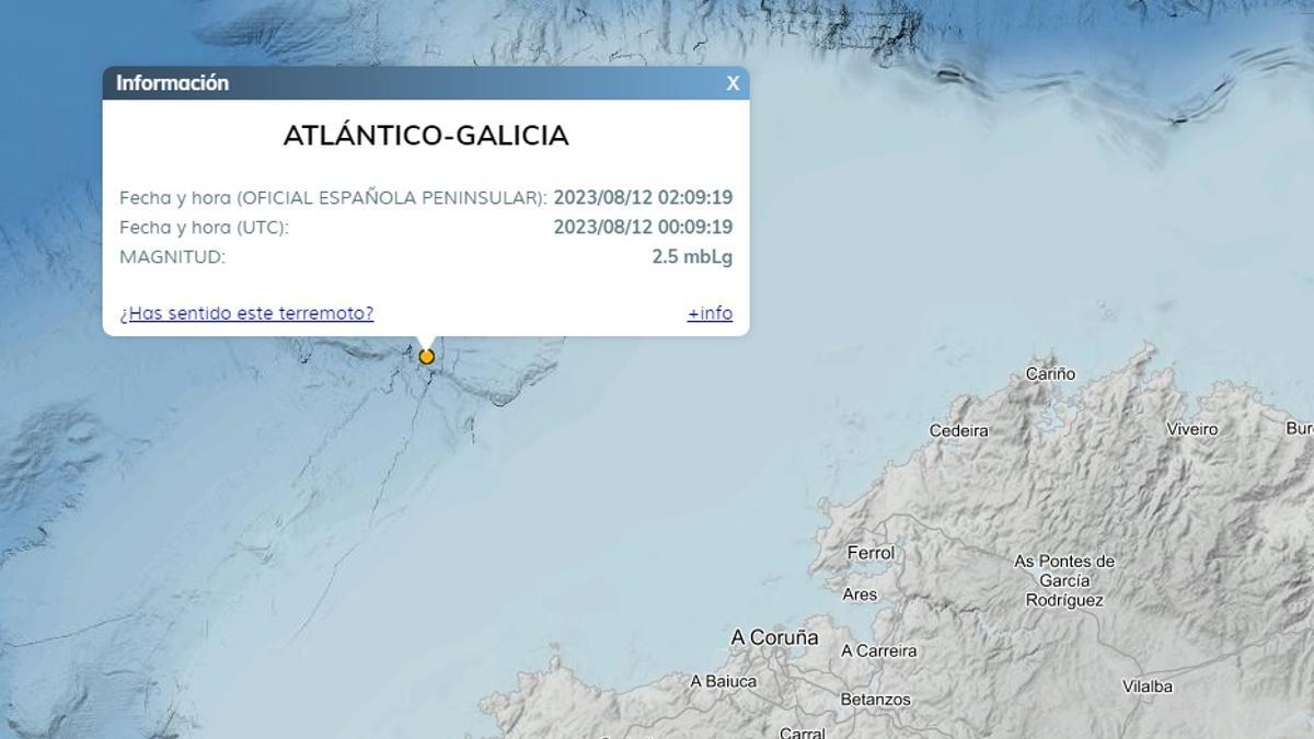 Registrado un terremoto de 2,5 frente a las costas de A Coruña