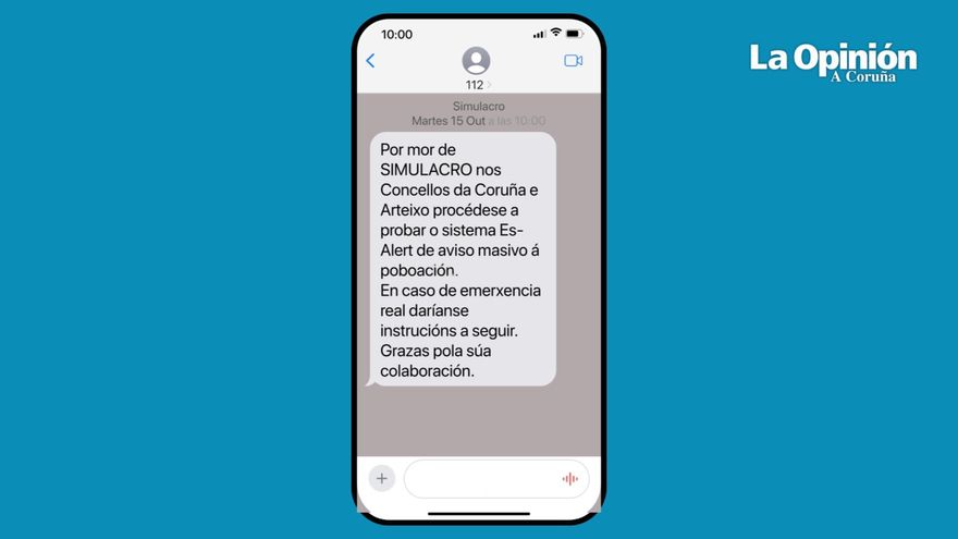 El 112 realizará un simulacro de alerta en los móviles de A Coruña y Arteixo este martes 15