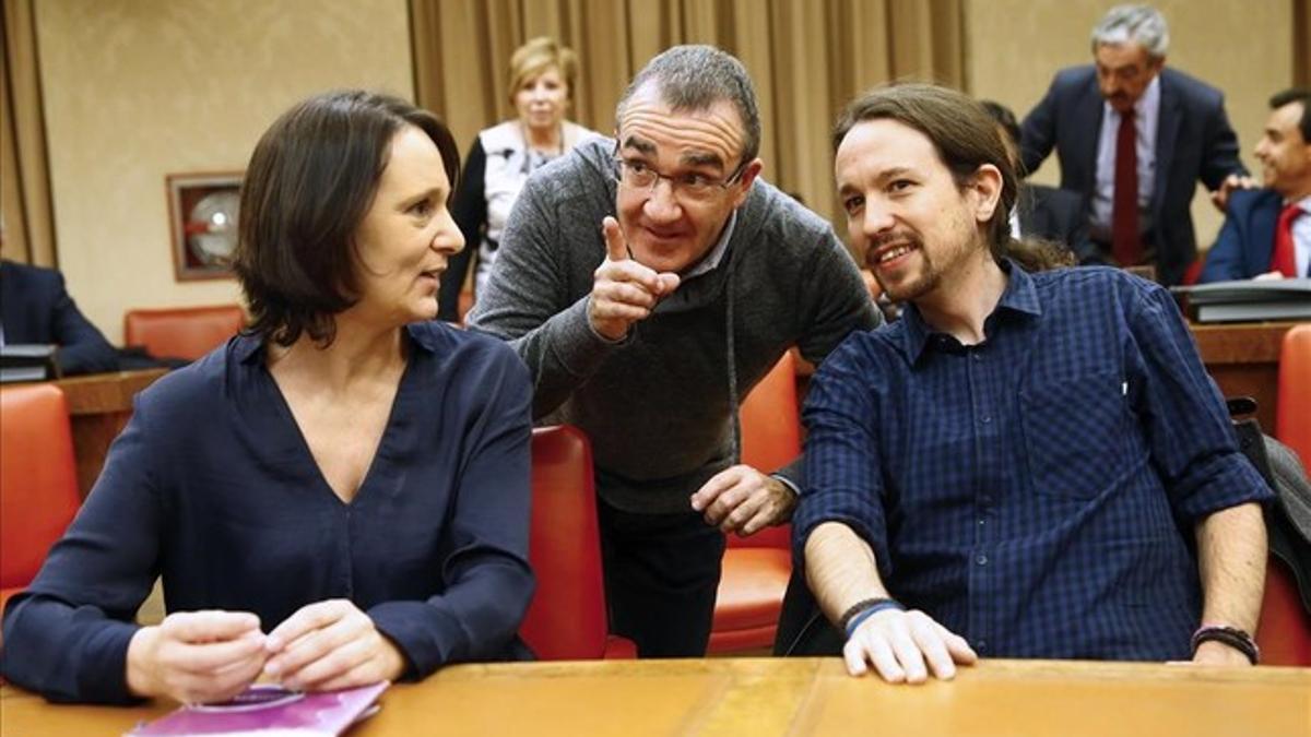 Pablo Iglesias, Carolina Bescansa y Juan Pedro Yllanes