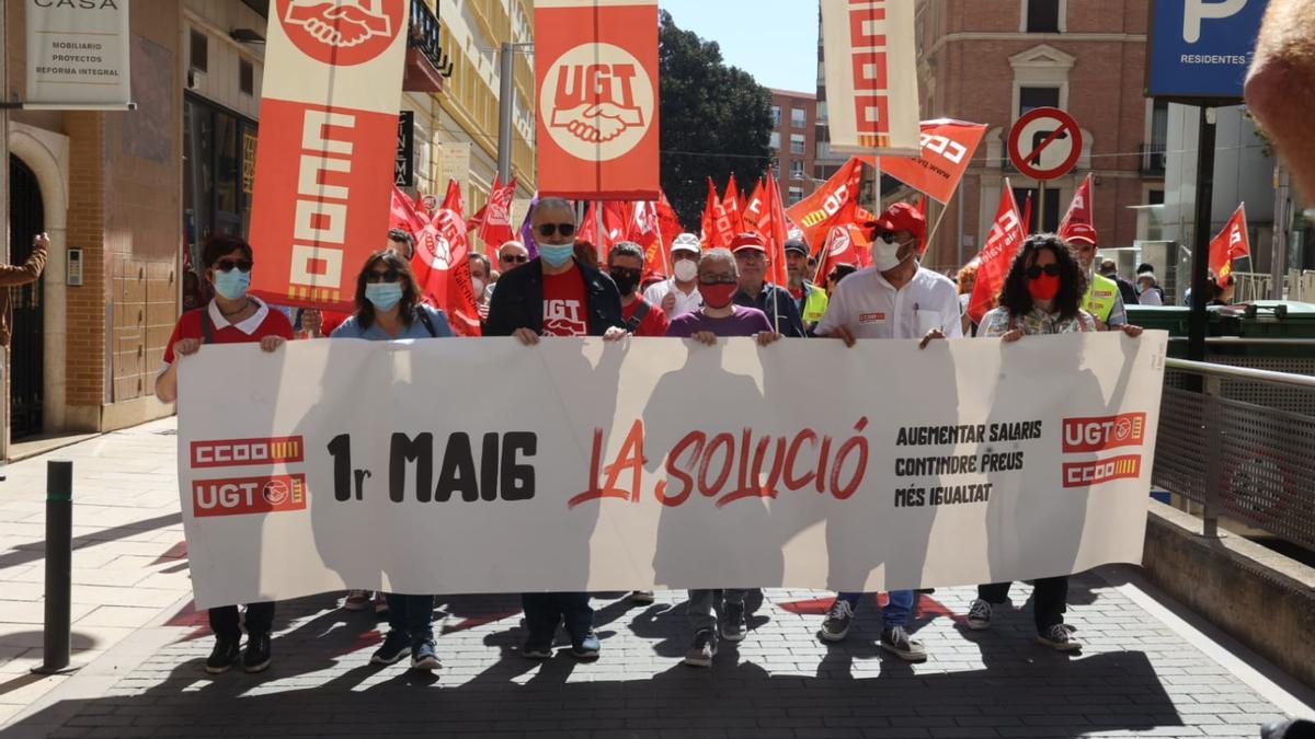Imagen de la manifestación de este 1 de mayo en Castelló.