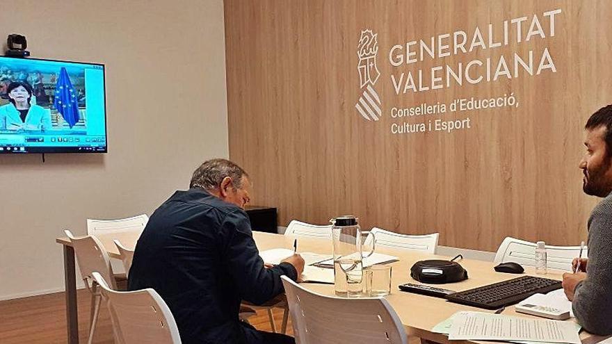 El conseller Marzà y el secretario autonómico Soler en una de las videoconferencias con Celaá.