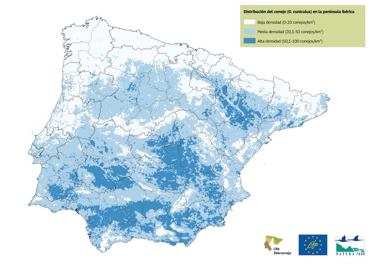 Mapa del censo de conejo en la peninsula iberica