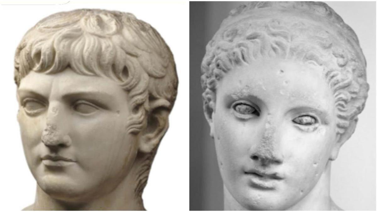 Busto de Germánico (i) y busto de Atleta (d) solicitados al Lovure para la exposición Córdoba Romana.