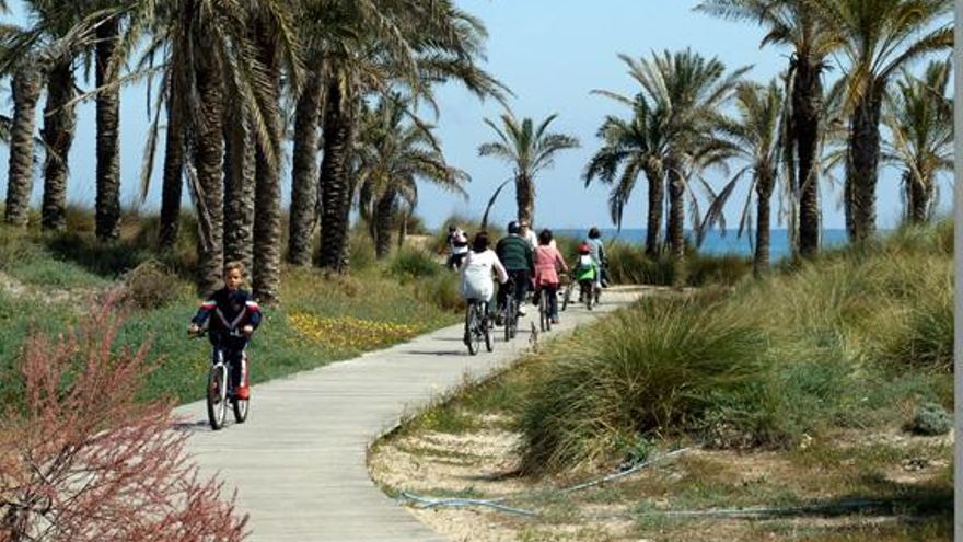 Merenderos junto a la playa del Pinar, un lugar calmado para pasear.