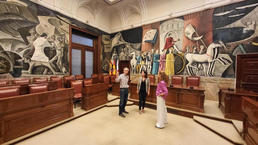La DPZ finaliza la restauración de las pinturas de su antiguo salón de plenos