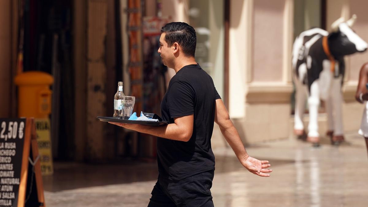 Un camarero en un establecimiento del Centro de Málaga.