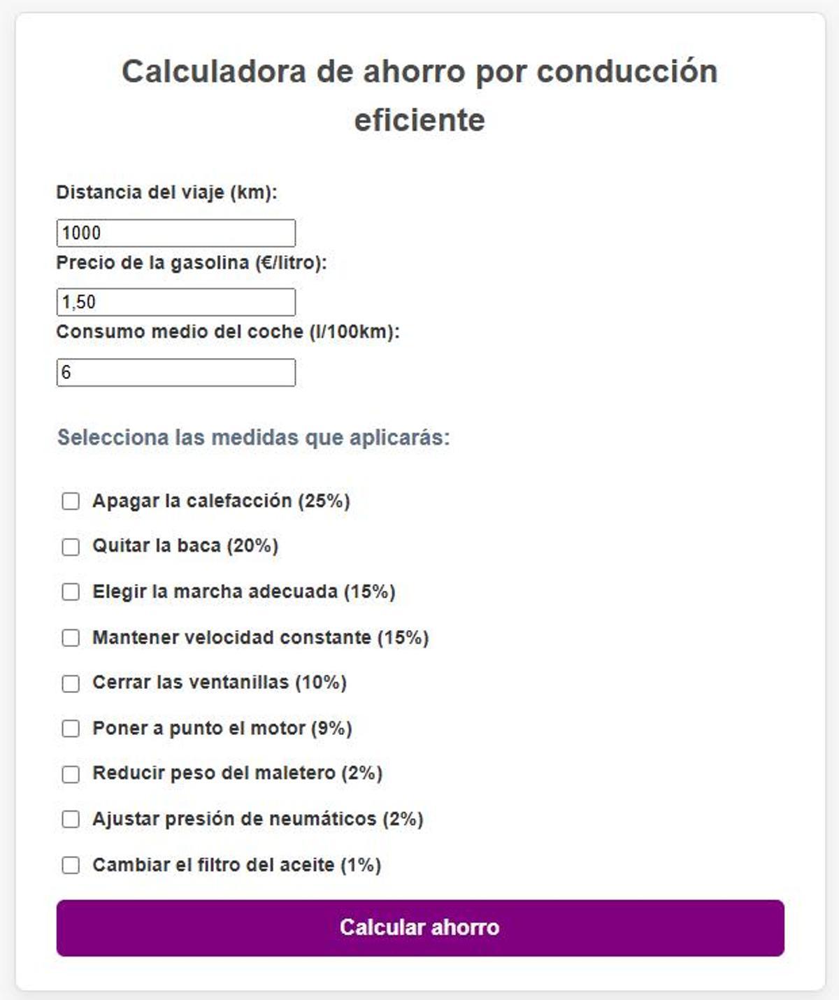 Calculadora de ahorro.