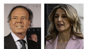 El cantante,  Julio Iglesias y  la vicepresidenta segunda del Gobierno y ministra de Trabajo y Economía Social, Yolanda Díaz. Foto archivo