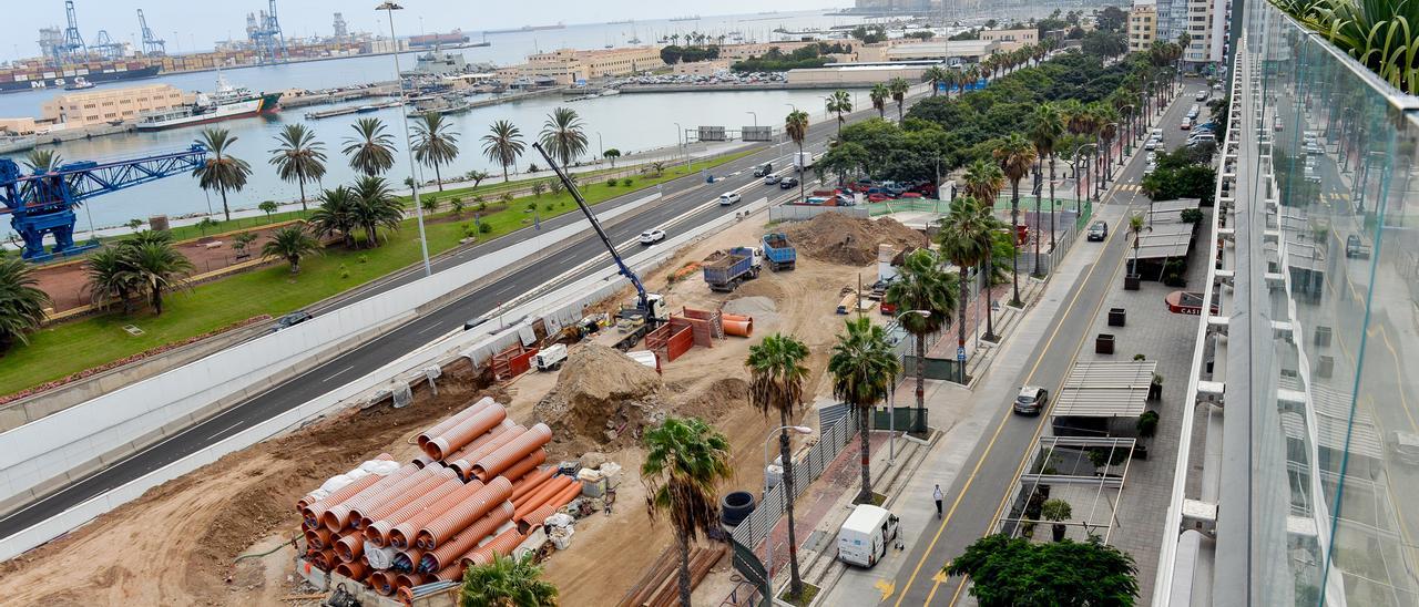 Imagen de las obras de la metroguagua en el parque Blanco