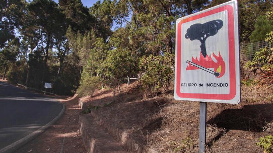 Señal de peligro de incendio en los pinares de Tenerife.