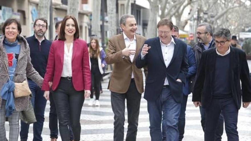 Pepa Frau, Diana Morant, José Luis Rodríguez Zapatero, Ximo Puig y Alfred Boix, ayer en Gandia.