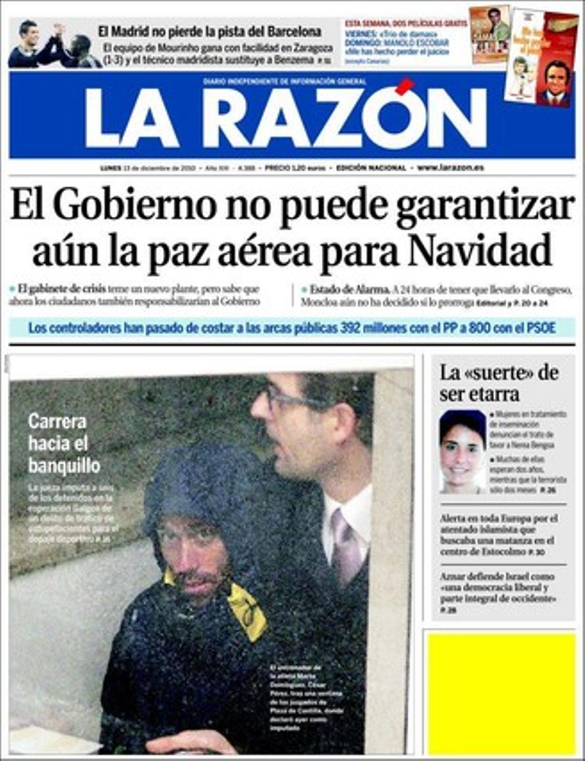 ’La Razón’ explica a dins que Aznar advoca per la ’relegitimació’ de l’estat d’Israel al rebre el premi Oro Janucá, i que Núria Espí, amiga de Leire Pajín, és la primera auxiliar que arriba a directora general en Sanitat al ser situada per la ministra al capdavant del Pla Nacional de Drogues.