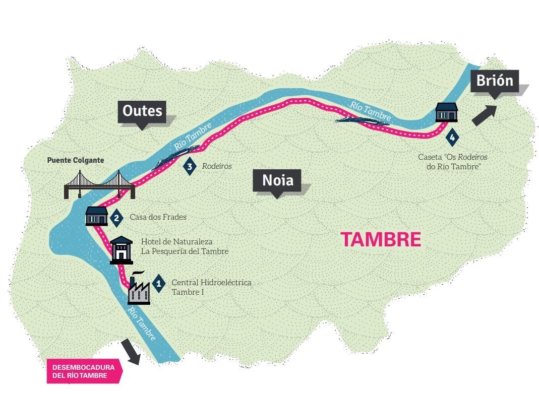 Mapa de la ruta de los «rodeiros» do Tambre.