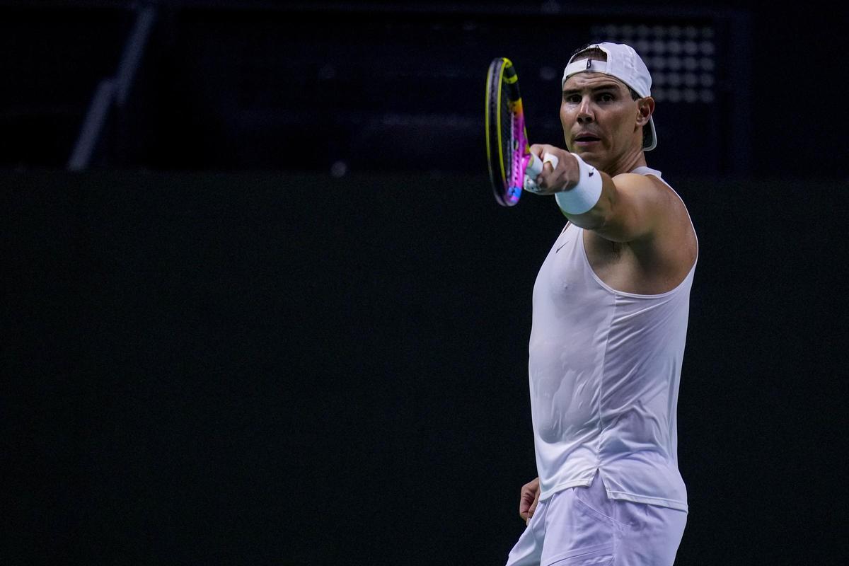 Spain Tennis Davis Cup. Nadal, en el entrenamiento de este viernes en Málaga
