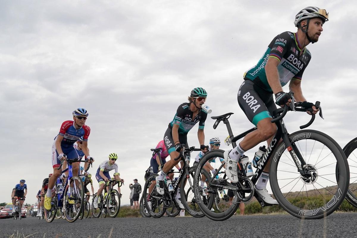 Saint Christo En Jarrez (France), 12/08/2020.- Slovakian rider Peter Sagan (R) of Bora-Hansgrohe takes on the Col de Beal during the 1st stage of the Criterium du Dauphine cycling race over 218.5km between Clermont-Ferrand and Saint Christo en Jarrez, France, 12 August 2020. (Ciclismo, Francia, Eslovaquia) EFE/EPA/EDDY LEMAISTRE