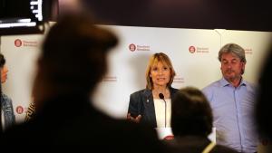 La presidenta de la Diputación de Barcelona y alcaldesa de Sant Boi de Llobregat, Lluïsa Moret, en rueda de prensa.