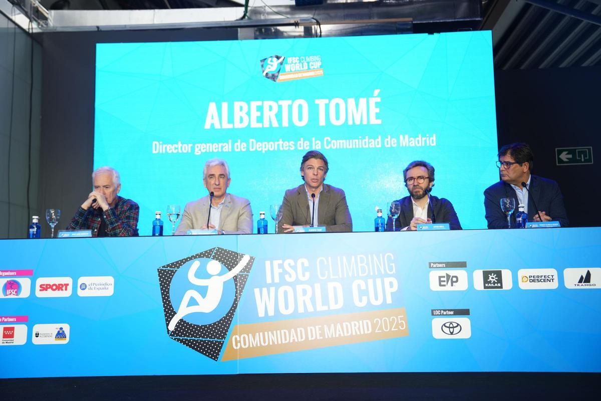 Mesa presidencial de la rueda de prensa de presentación de la 'IFSC Climbing World Cup Comunidad de Madrid 2025'