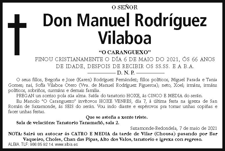 La esquela de Manuel Rodríguez Vilaboa