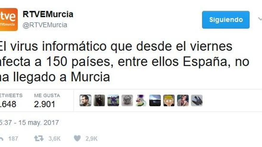 Un tuit de RTVE sobre el ciberataque y Murcia se hace viral