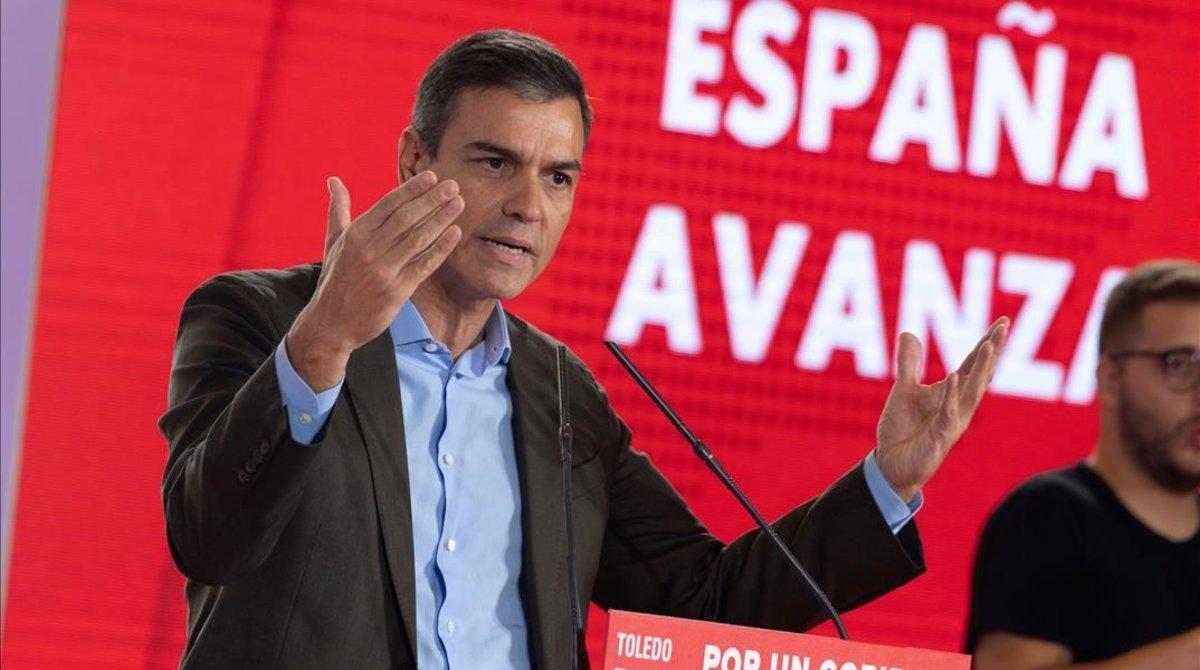 Pedro Sanchez, en el Consejo de Politica Municipal celebrado hoy en Toledo.