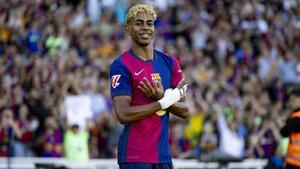Lamine Yamal en el partido ante el Villarreal.