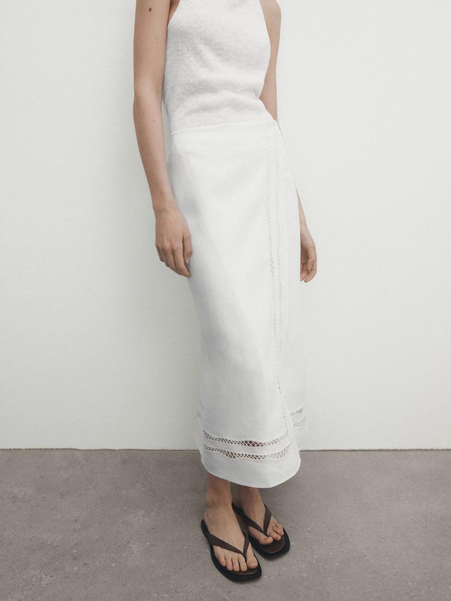 Falda cruzada de lino de Massimo Dutti