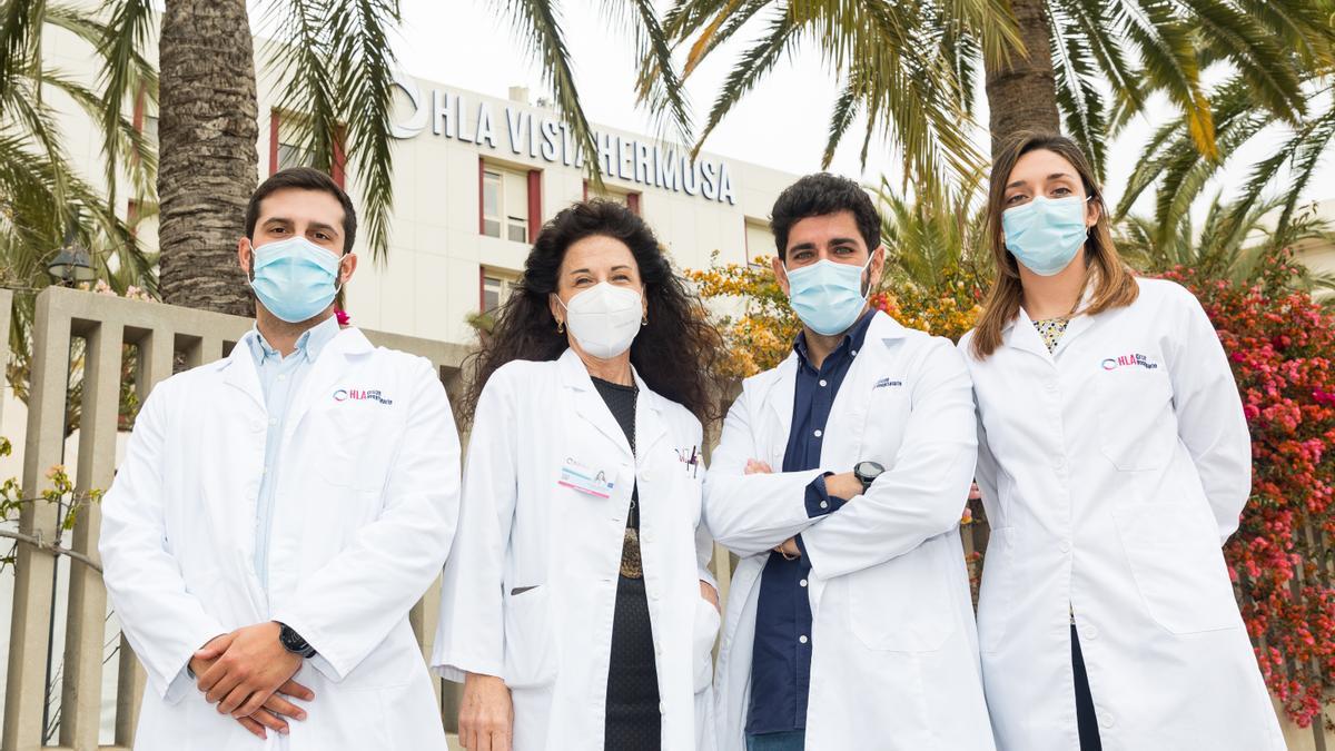 El equipo médico de la Unidad de Neurología junto a la directora médica de HLA Vistahermosa, Dra. Concepción Giner.