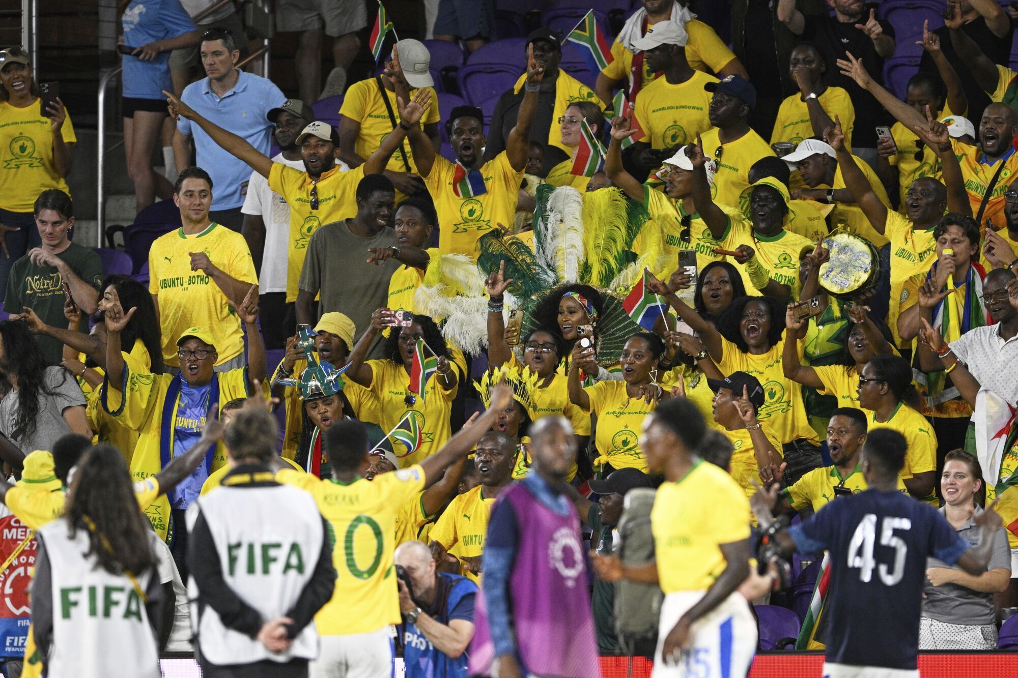 Mamelodi fans celebrate the triumph of their team in the Club World Cup.