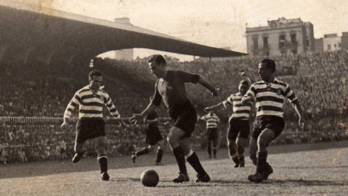 Una imagen de Florencio con la camiseta del Barça, el 8 de septiembre de 1948, durante un amistoso contra el Sporting de Lisboa (4-1)