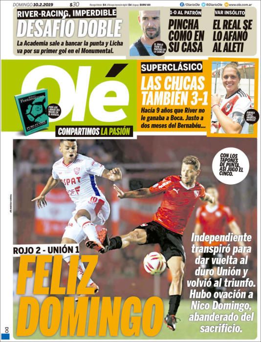 Portada OLÉ domingo 10 de febrero 2019