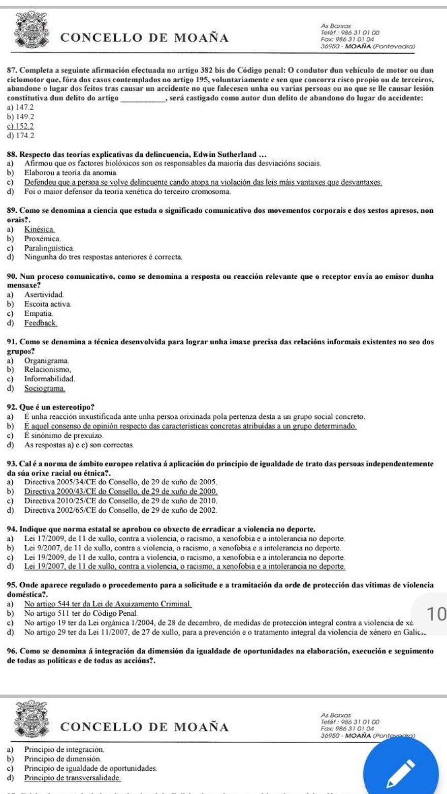 Algunas de las 110 preguntas tipo test a las que tuvieron que responder los candidatos.