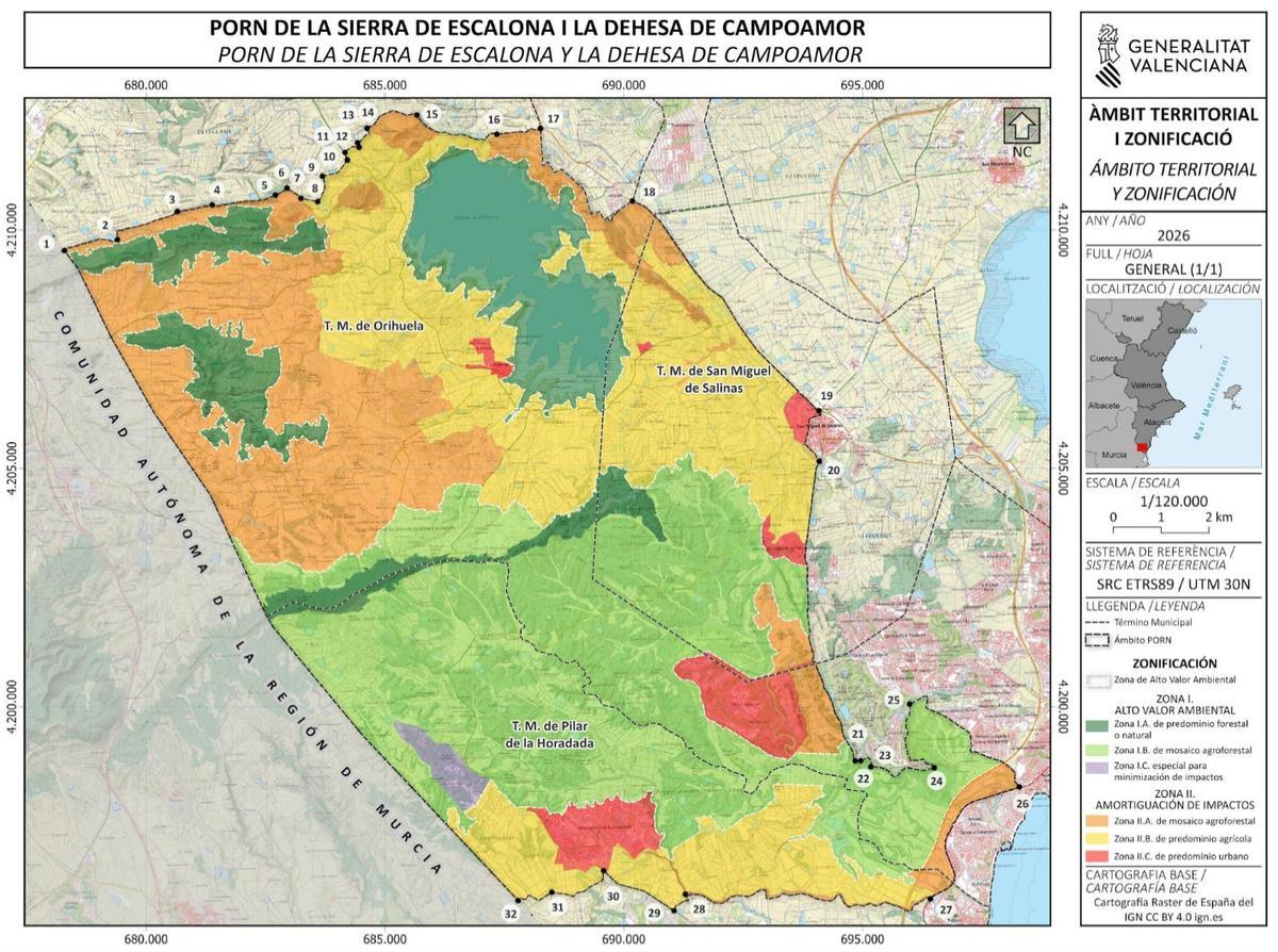 Mapa del ámbito y la zonificación del PORN