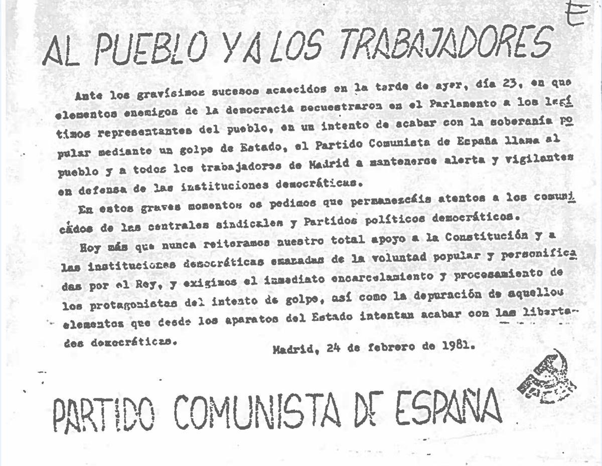 Uno de los llamamientos del PCA recogidos en los archivos.
