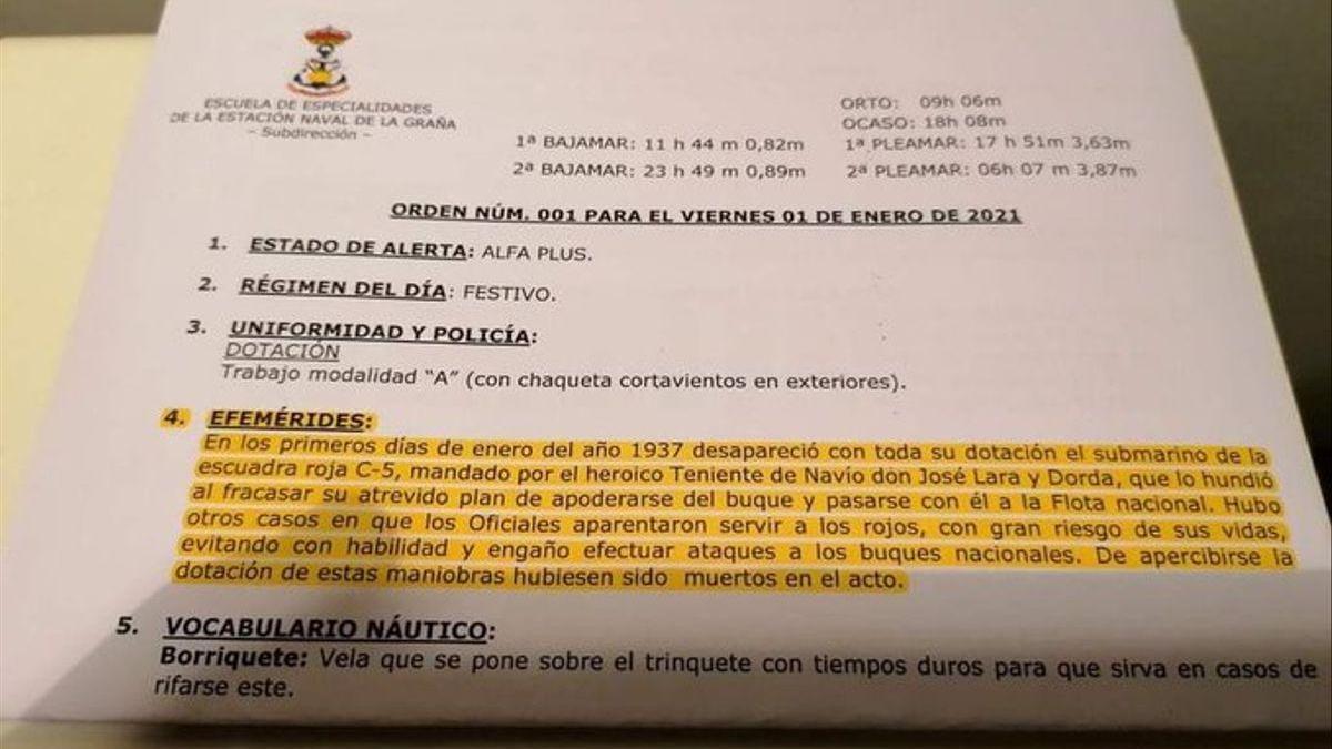 Cesado un cargo de la Armada por hablar de &quot;los rojos&quot; en una orden