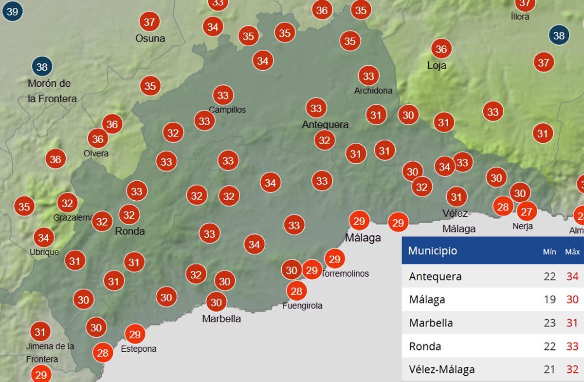 Temperaturas máximas previstas para este sábado