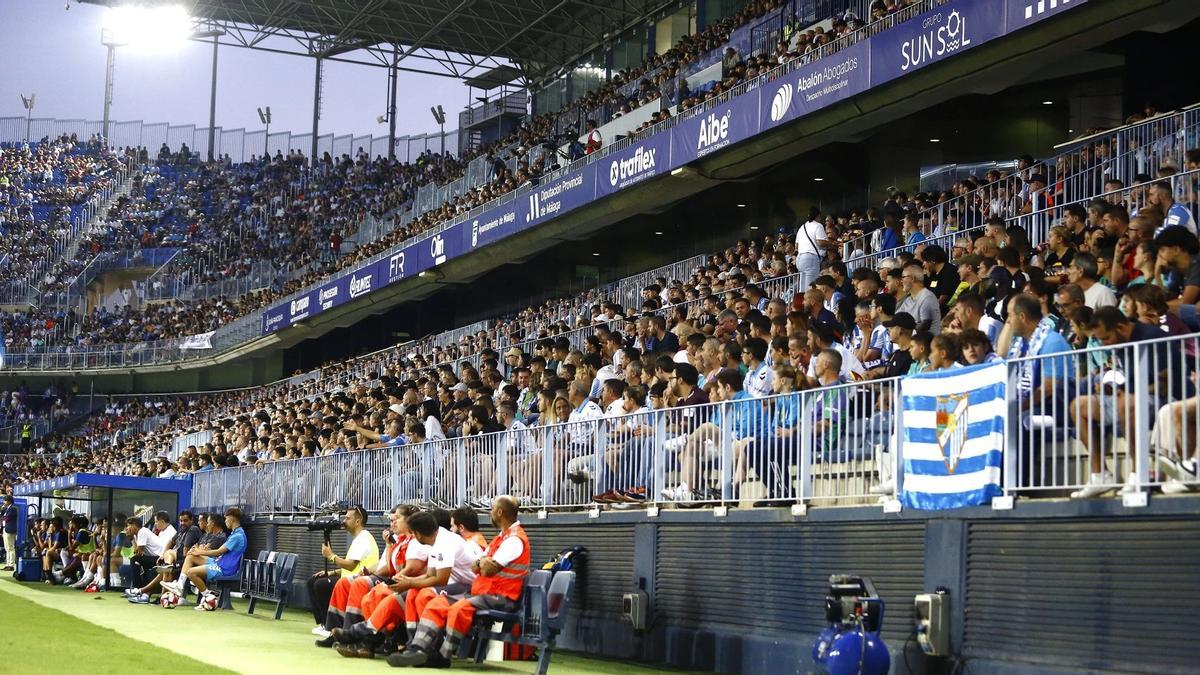 La Rosaleda, durante un partido del Málaga CF.