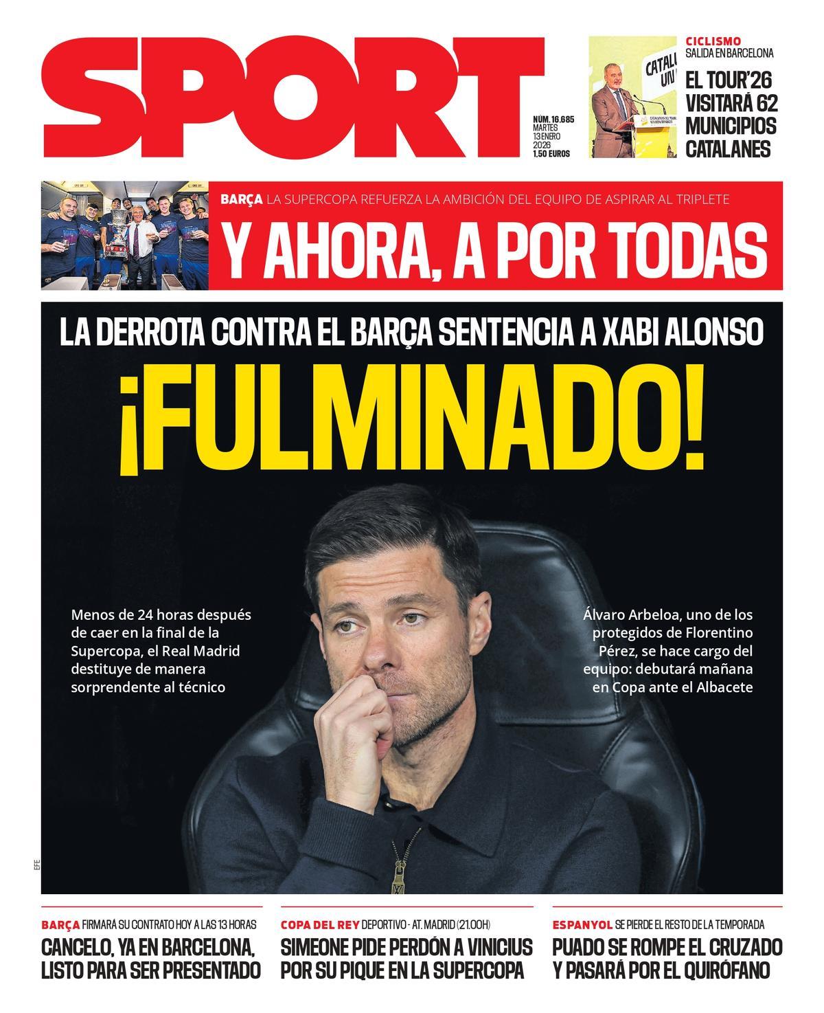Esta es la portada de SPORT de hoy martes, 13 de enero de 2026