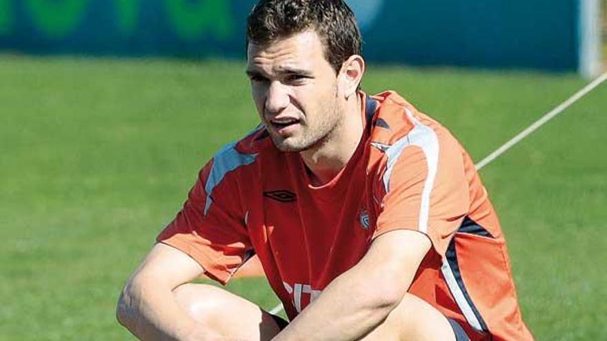 David Rodríguez, en un entrenamiento en A Madroa.