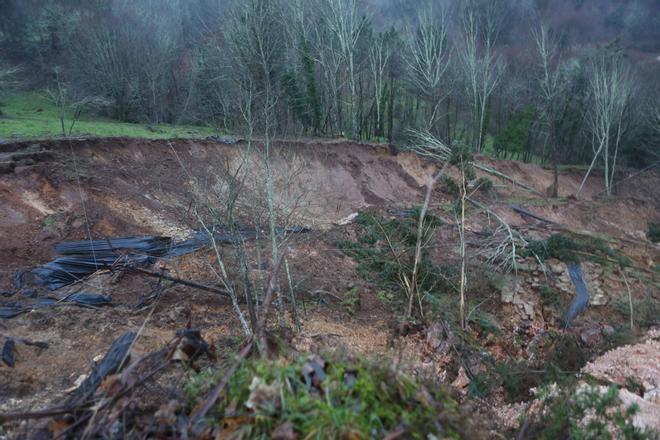 Espectacular desprendimiento de tierras en A Estrada por las lluvias